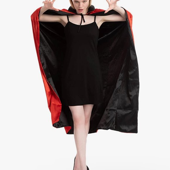 NEW Adult Vampire Costume Cloak Black Red Reversible Halloween cape Unisex - Picture 4 of 5